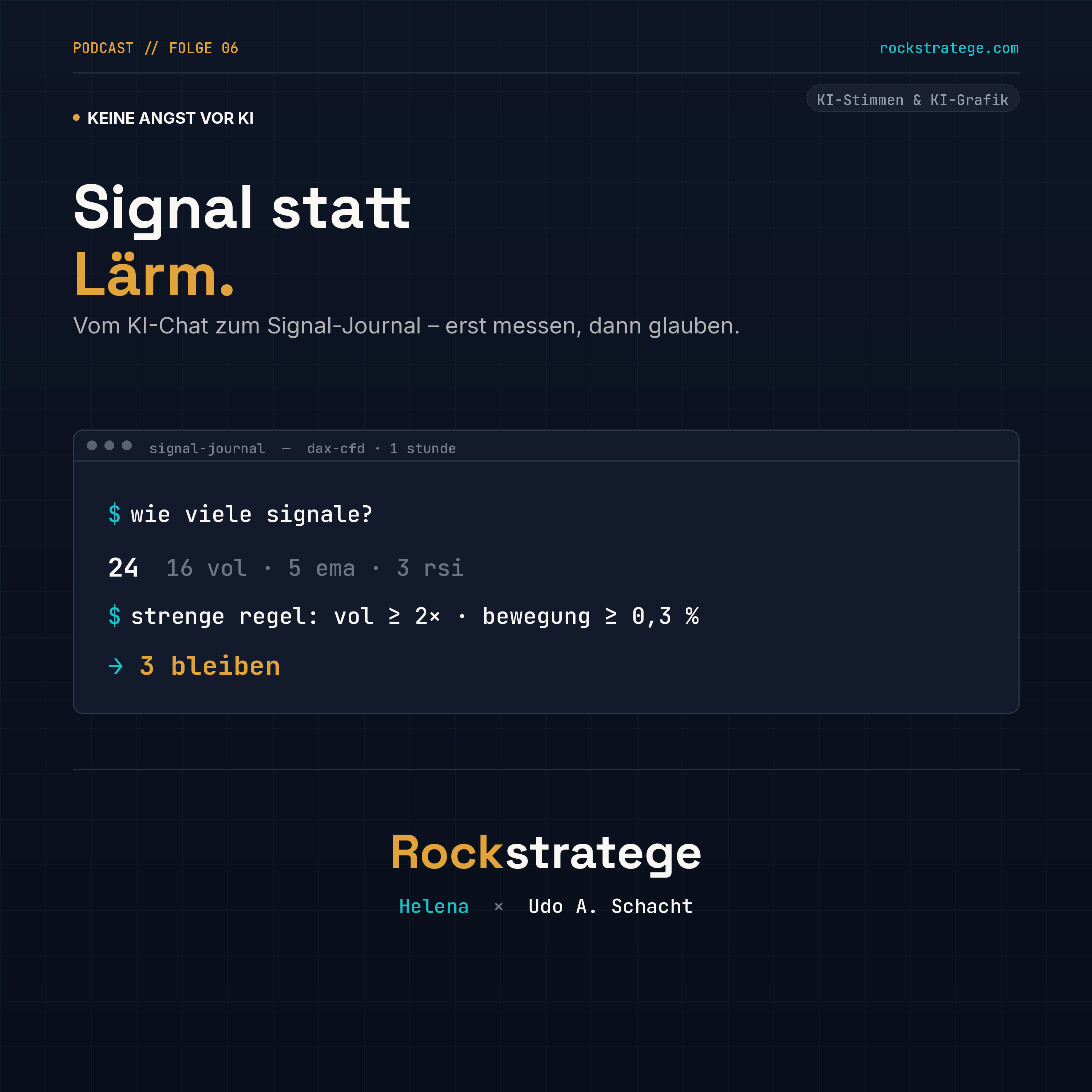 Podcast-Cover Keine Angst vor KI, Folge 6: Signal statt Lärm – mit Hinweis KI-Stimmen und KI-Grafik