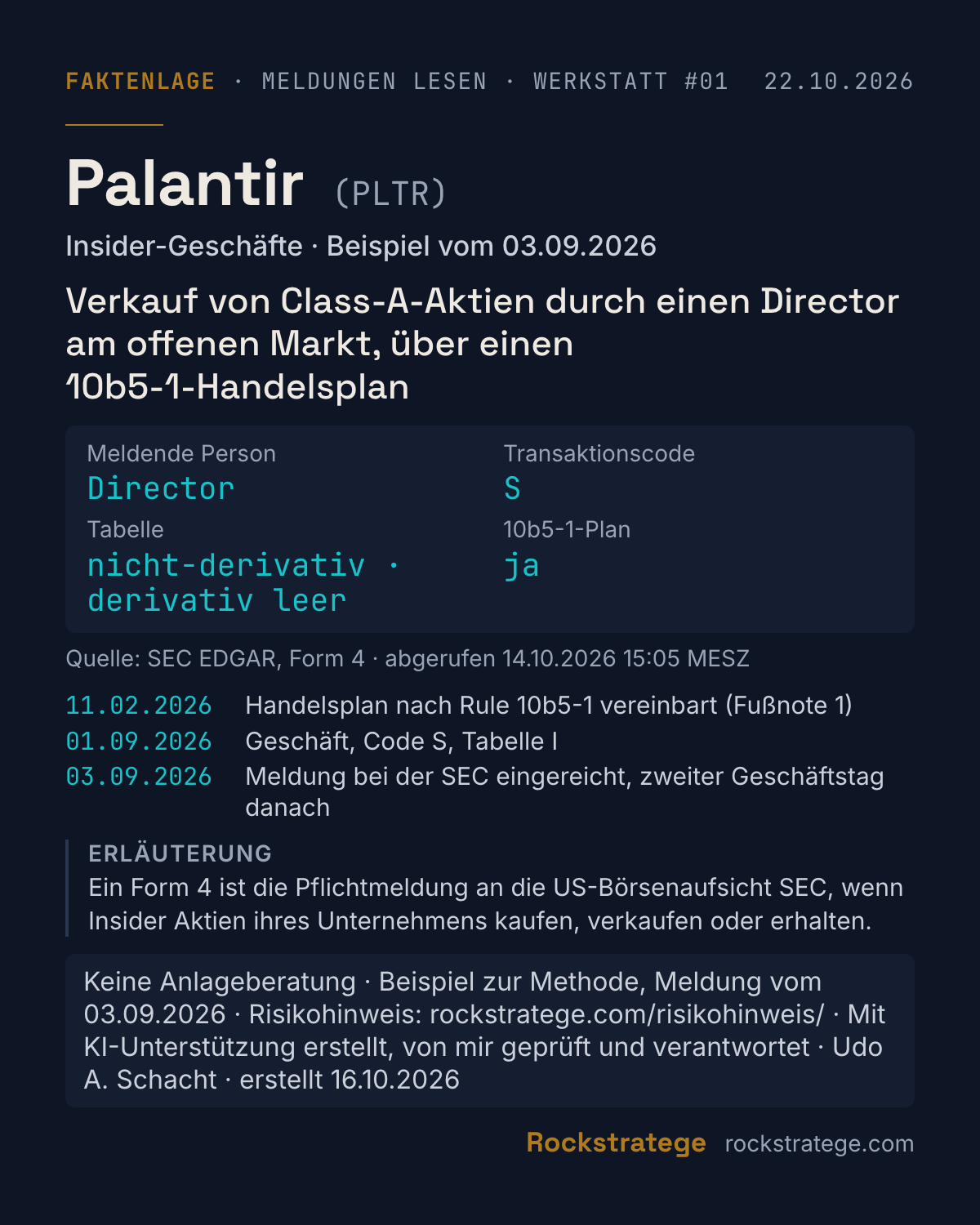 Datenkarte Faktenlage #01 · Palantir (PLTR) · Insider-Geschäfte
